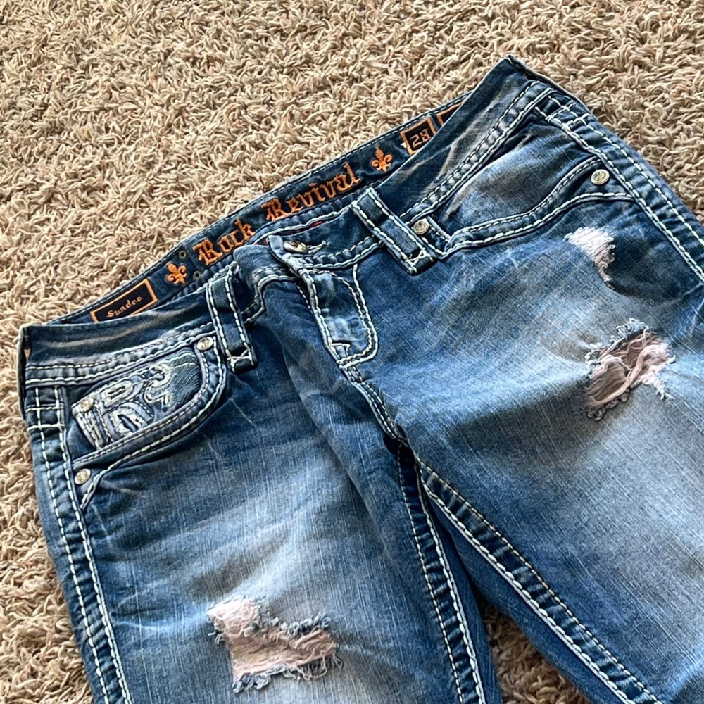 Rock Revival Sundee Ankle Skinny Jeans Distressed Blue Denim Size 28